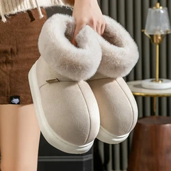 Sapatos de pele fofa quente para mulheres, sapato peludo, bota de neve casual aconchegante antiderrapante, chinelo doméstico, peludo ao ar livre, inverno, nova moda