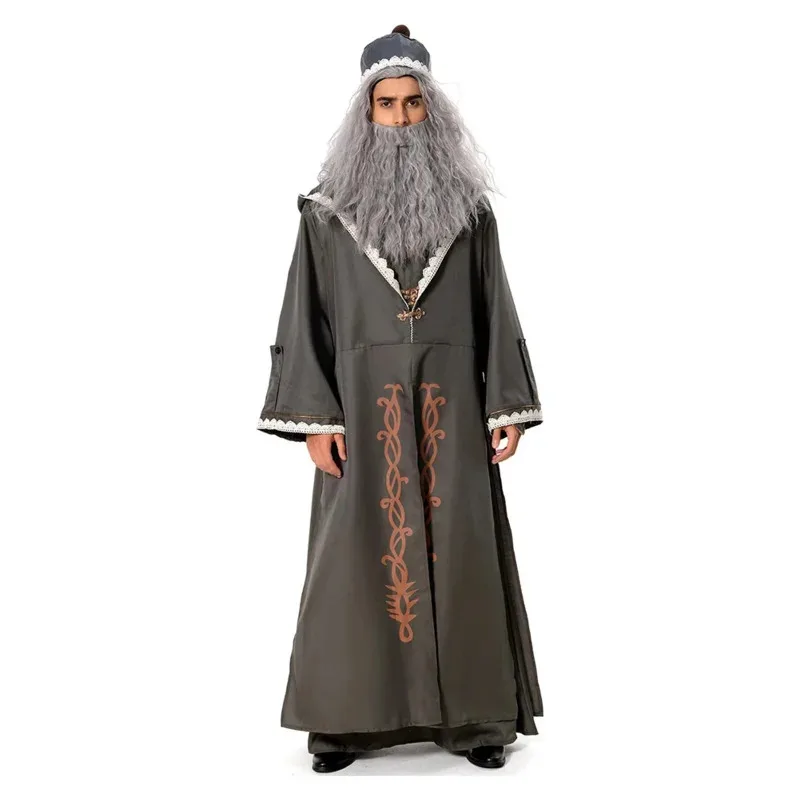 YI01 Dumbledore Cosplay Uomini adulti Robe Costume Costume cosplay di Halloween con parrucca cappello Set completo per uomini adultiJk8 * @