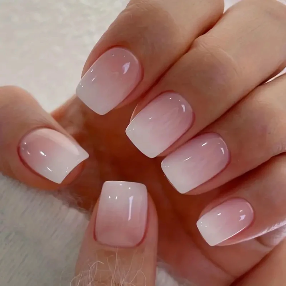 ARTAUG 24PCS Short Press On Nails Square Pink High saturation Nails Press On Nails Summer Nails Fingertip French trim