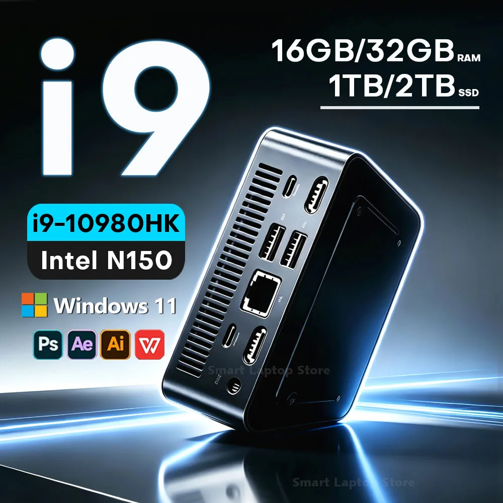 Portable Mini PC Intel Core I9 10980HK Intel N150 Gaming Computer MiniPc Windows 11 Pro 32GB 16GB RAM 1TB 2TB PC SSD Dual WIFI 6