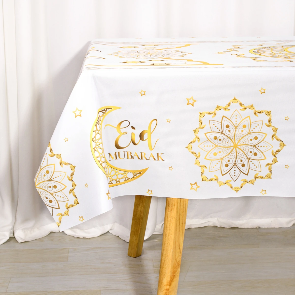 2026 Eid Mubarak Moon Polyester Tablecloth Ramadan Decor 2026 Ramadan Kareem Decor Islamic Muslim Party Supplies Eid Table Cover