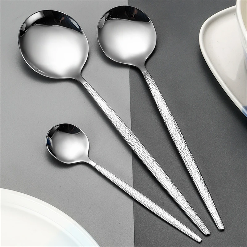 Luxury  Stainless Steel Cutlery Set Sliver Western Dinnerware Hotel Wedding Table Decoration Knife Fork Spoon Dessret Spoo