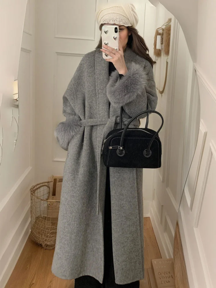 2025 Fluffy Faux Women's Outwear New Winter Overcoat Coats Female Fur Feather Warm Lace-Up Fashion Loose Patchwork Jackets