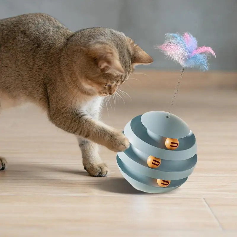 Cat Toy with Ball Kitten Puzzle Cat Ball Toy Cat Ball Tower Turntable Cat Entertainment Toys Dog Enrichment Toy Rolling Cat Toy