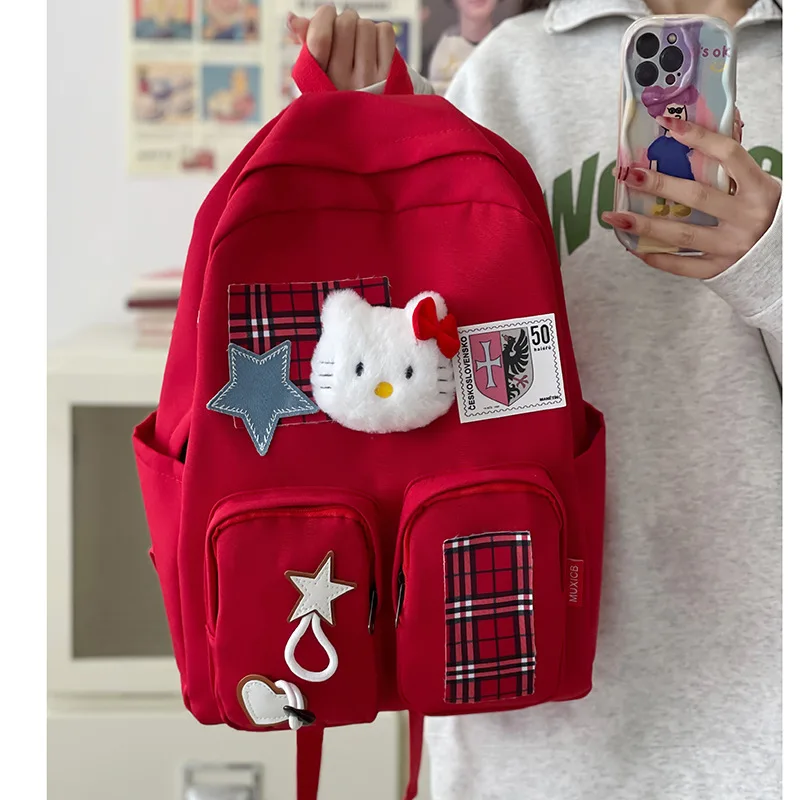 Sanrio neue Hallo Kitty Student Schult asche Cartoon niedlichen Schulter polster große Kapazität Kinder Rucksack