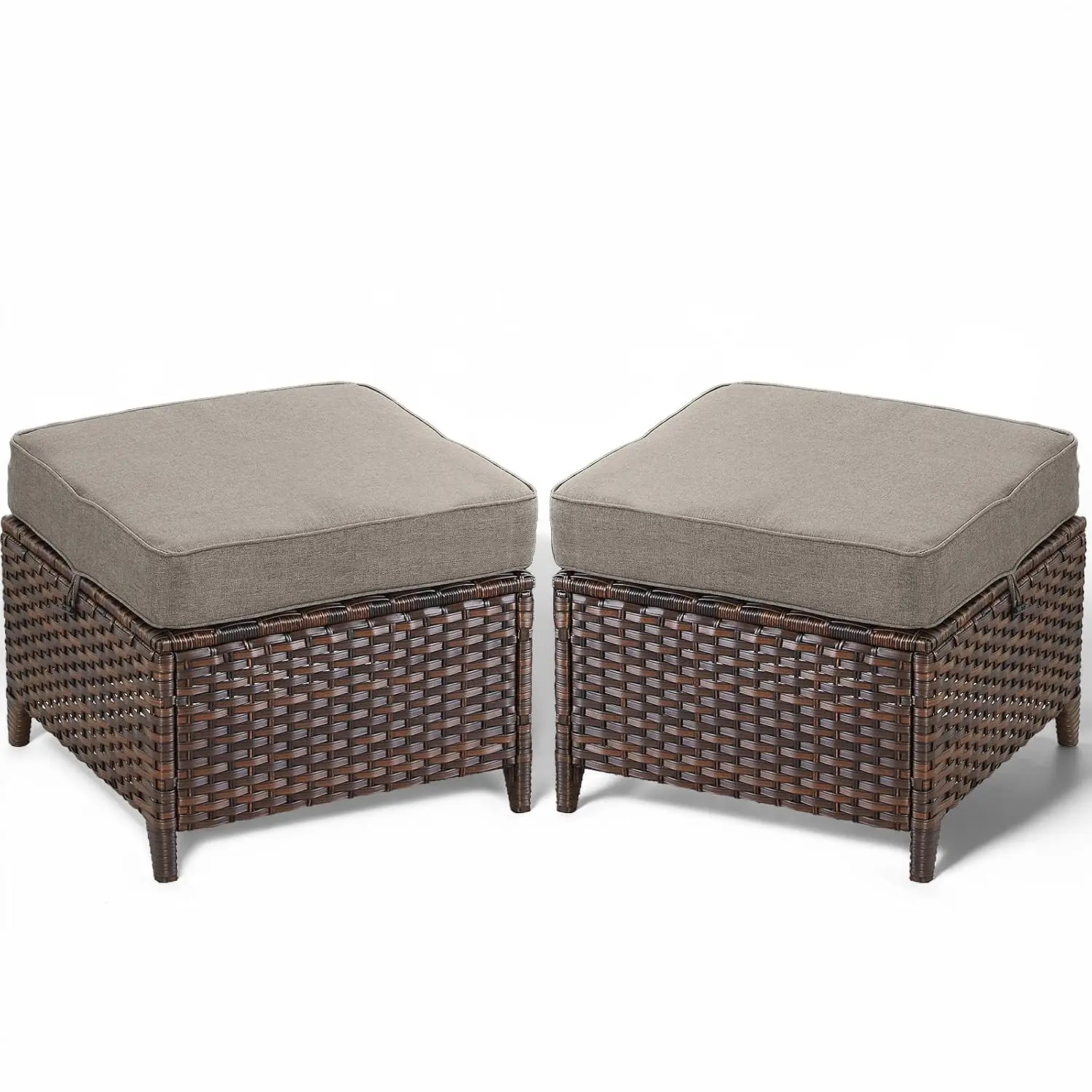 Patio Wicker Ottoman Table 2PCS All-Weather Rattan Extra Seating Footrest for Garden Porch Poolside, Customized