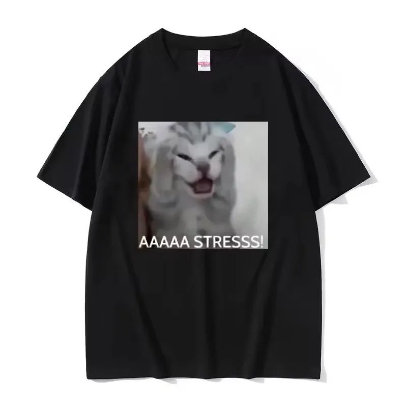 Cute Funny Stressed Cat Meme Tshirt Summer Men Women's Casual Loose Oversized T-shirts Women's Short Sleeve T Shirts