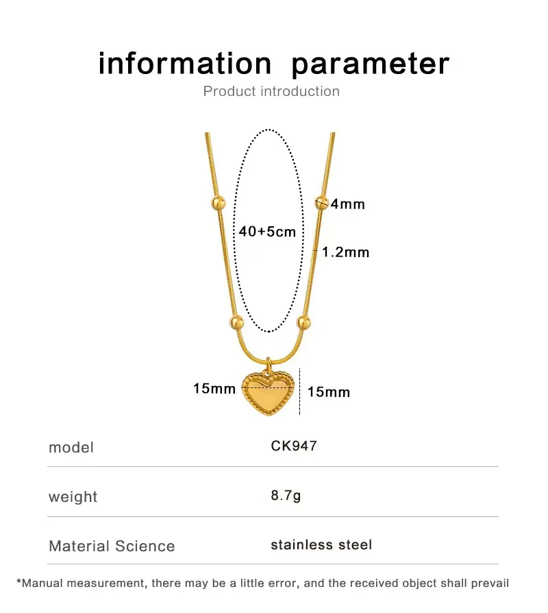2025 Trendy Jewelry Stainless Steel Heart Pendant Necklace Peach Heart Clavicle Necklace
