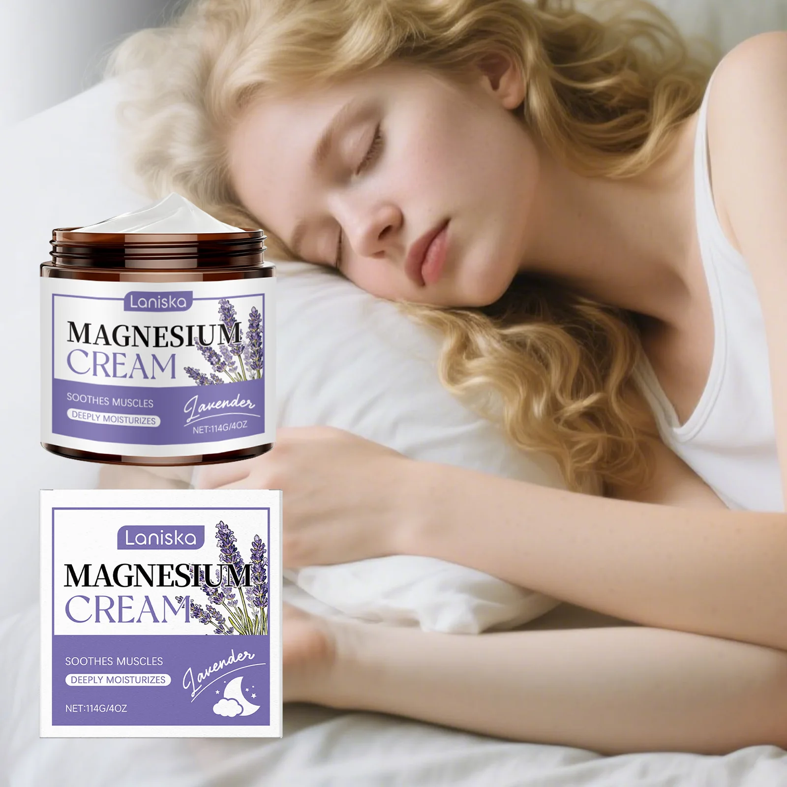 Crème de magnésium à la lavande, apaisante à la tension musculaire, améliore la qualité du sommeil, hydratante et nourrissante pour la peau, crème de Massage pour le corps