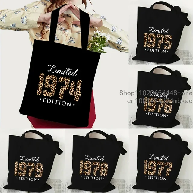 Limitowana edycja 1974, torba na ramię, moda damska, Vintage wzór w cętki, rok urodzinowy, płócienna torba z grubej bawełny, damskie torebki w stylu Harajuku