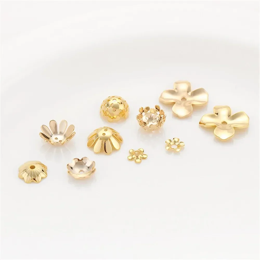 14K goud verpakt grote bloemenhouder met vijf bloemblaadjes bloemen halfronde parelhouder DIY handgemaakte armband accessoire partitio