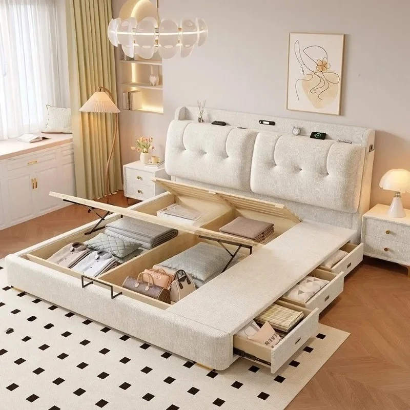 & Frame Nordic Fancy Bed Minimalist Sleeping King Queen Size Bed 180x200cm Upholstered Full Size Luxury Home Bedroom Furniture