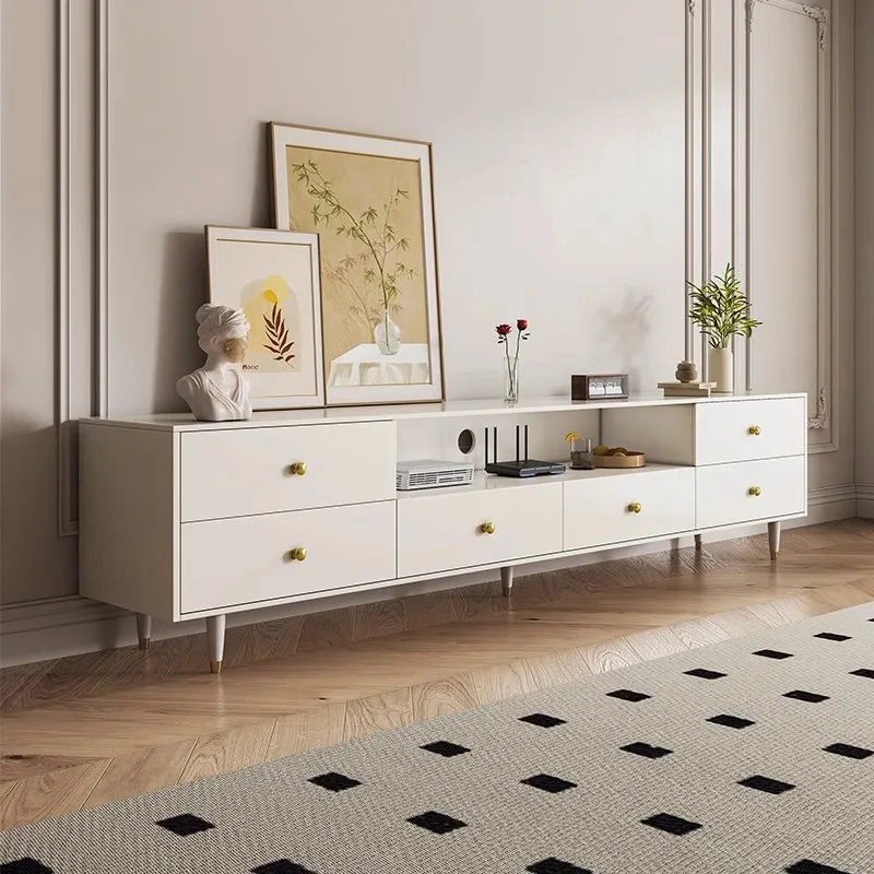 

Solid wood TV cabinet household living room 2025 new integrated storage locker cream wind, TV cabinet