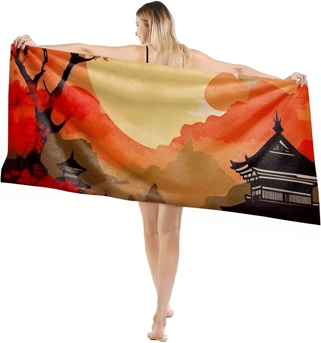 1PC Towel vintage sun and flower Drawing art for family friend Quick-Dry Beach Towel For Yoga Tourism Beach GYM Camping Swimming