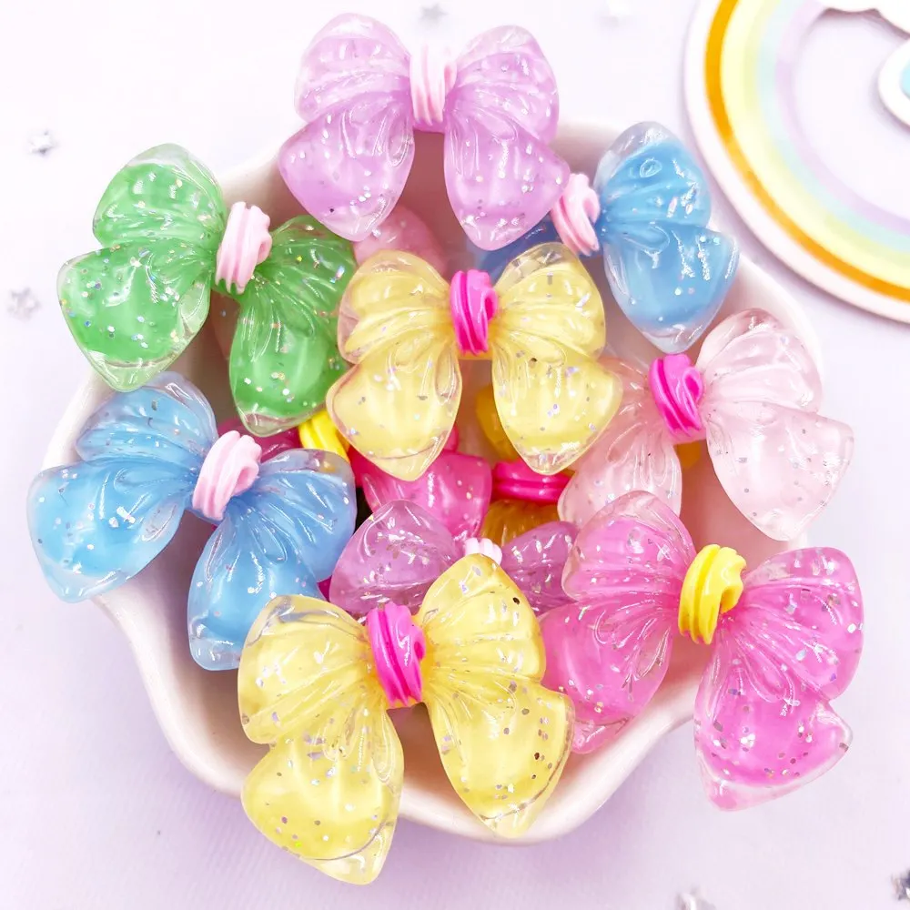 Resin Kawaii Colorful Cartoon Crystal Candy Color Bow Gems Flatback Stone Figurine 10PCS Scrapbook DIY Hair Accessories Decor