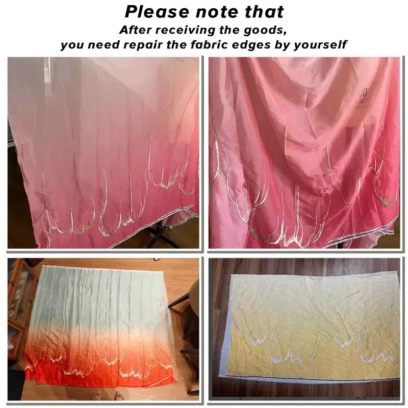 

Gradient Embroidered Lotus Leaf Ruffle Fabric Authentic Chinese-Style Textile for Diy Hanfu, Traditional Skirts Dance Costumes