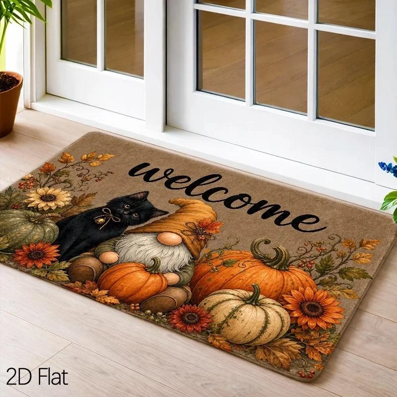 Haunted House Full‑moon Pumpkin Halloween Front‑door Doormat, Scary Night‑scene Printed Floor Rug,Holiday Decor Mat for Entryway