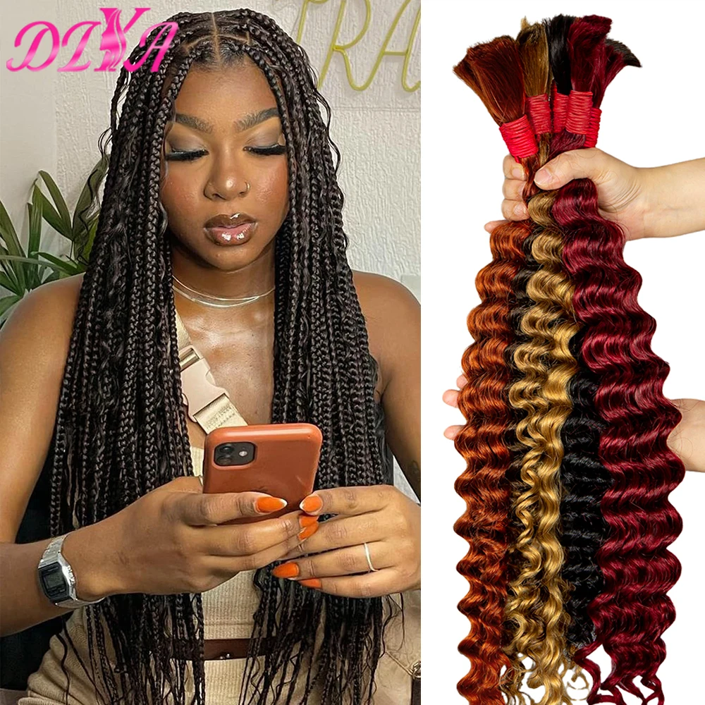 Massa de cabelo humano para trançar, onda profunda, cor natural, tranças boho, extensão do cabelo, sem pacotes de trama para mulheres