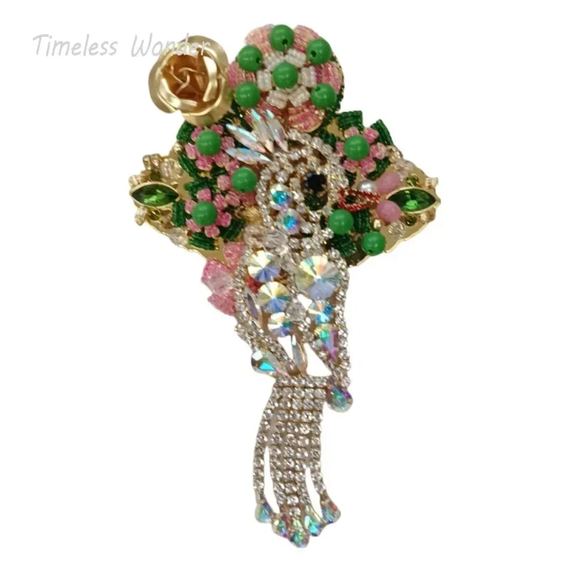 Timeless Wonder Fancy Braided Zircon Floral Tassel Brooch Pins for Women Designer Jewelry Runway Rare Luxury Gift Top Mix 5145