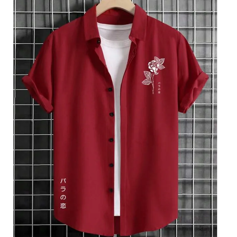 Hawaiian Men'S Shirt 3d Flower&Text Printing Beach Party Sweatshirt Loose Oversized And Blouse High-Quality Clothing