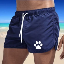 Summer New Men's Sports Leisure Breathable Fitness Drawstring Quick Dry Loose Men's Beach Pants Solid Color Shorts Dog Paw Print