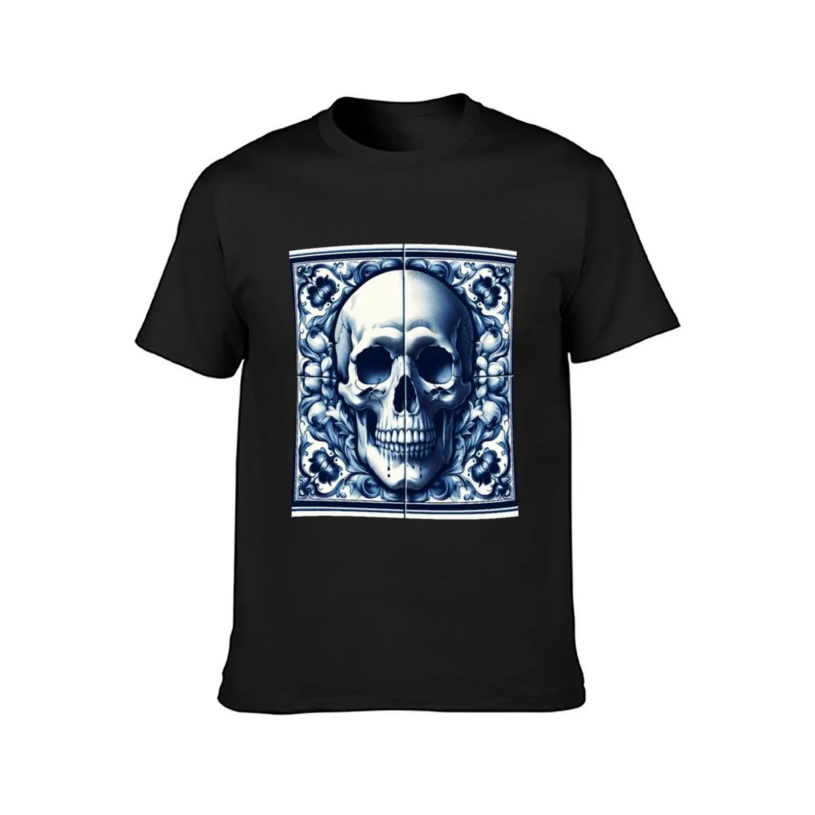 Delft Tile With Skull No.4 T-Shirt plain sports fans mens white t shirts