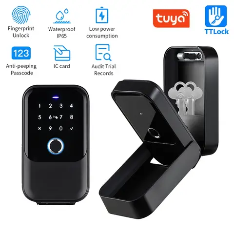 Waterproof Key Safe Box Smart Fingerprint Storage Secret Key Safety Box Tuya or TTlock App Bluetooth to WiFi Hub Unlock Padlock