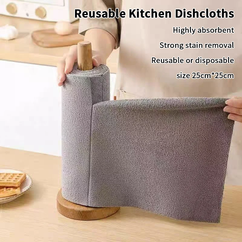 Tear-off Cleaning Cloth Roll Durable Reusable Dish Towel For Kitchen Greaseproof And Quick Drying Microfiber Hand-tear Rags