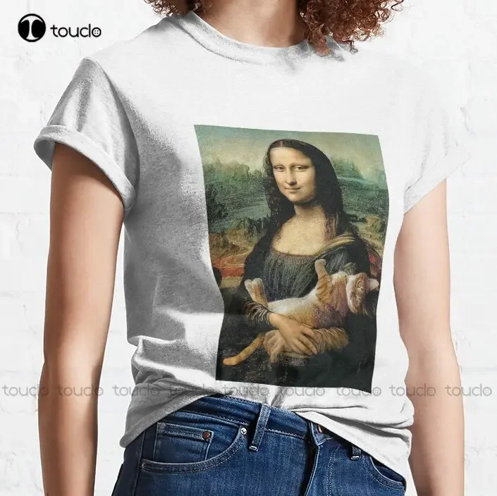 Mona Lisa Holding A Cat Classic T-Shirt Tshirt Cotton Outdoor Simple Vintag Casual Tee Shirts Make Your Design Xs-5Xl Unisex New