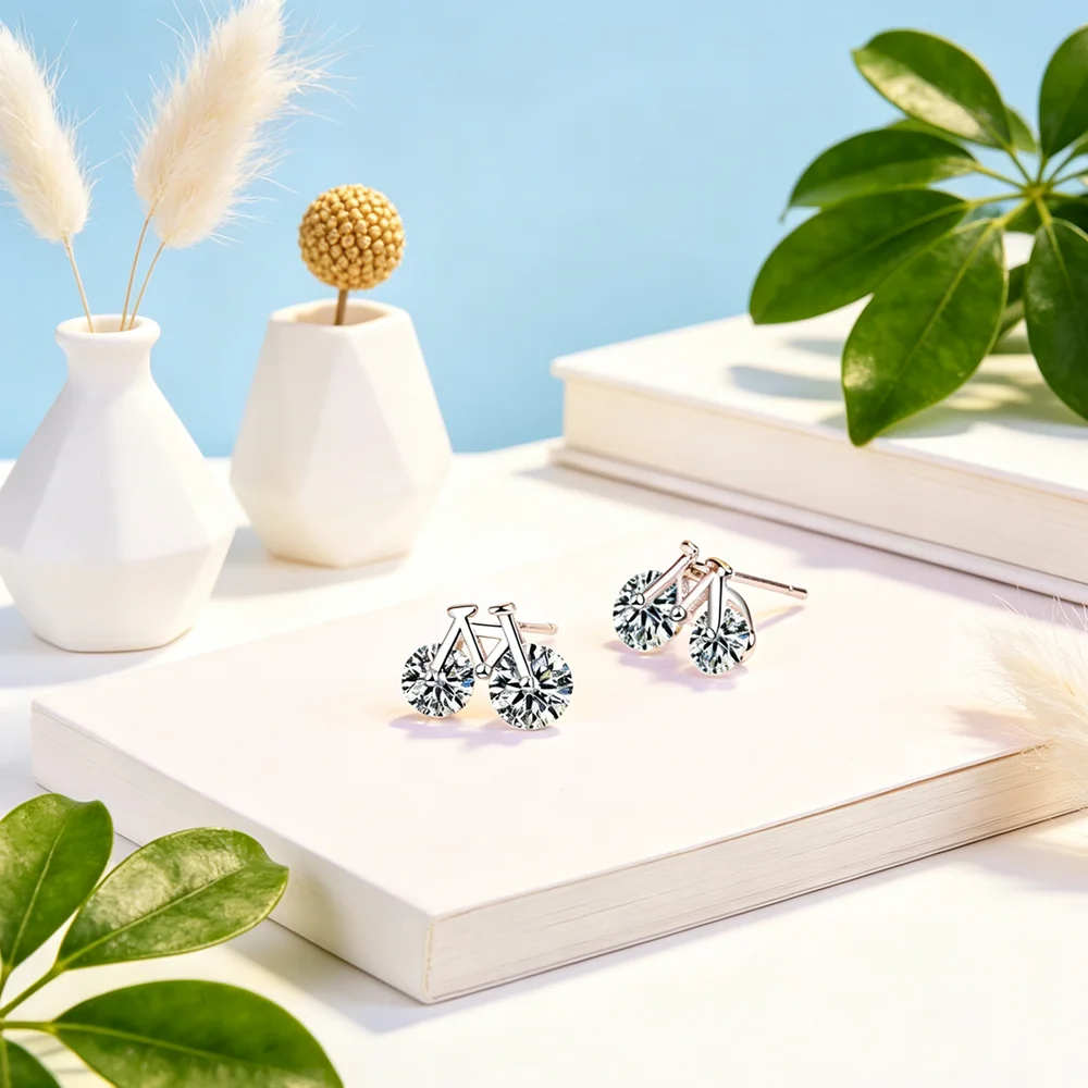 Bicycle Design Women Trendy Stud Earrings 925 Sterling Silver Hot Selling Fashion For Girls Students/Women Wedding Party