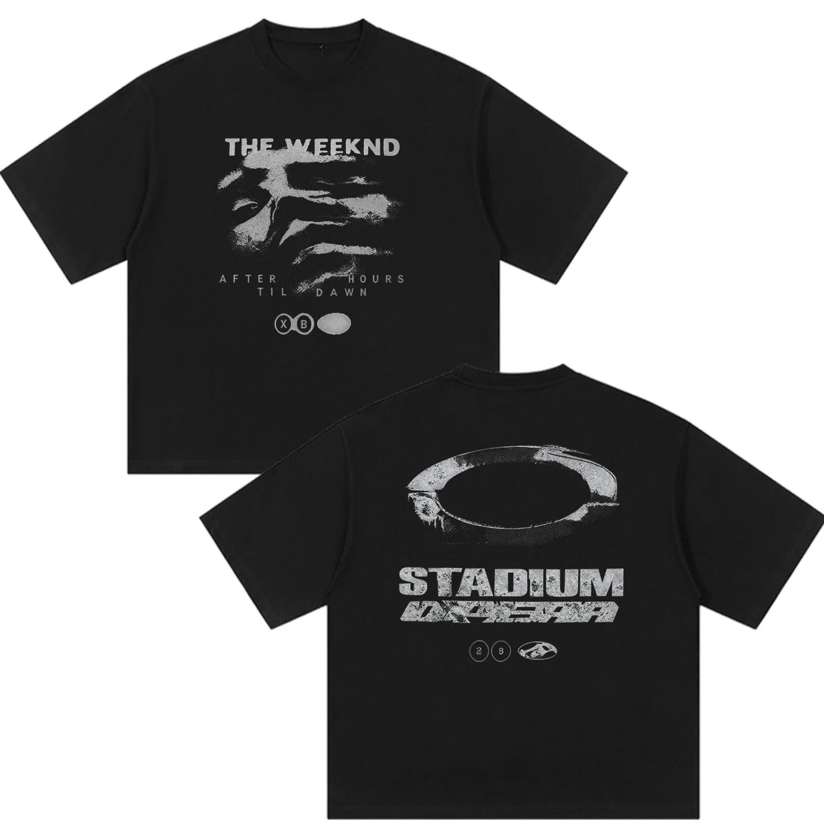 2026 Men Grunge Abstract Face Graphic T‑Shirt Retro Ring Shape Element Double‑Sided Print Short Sleeve Crew Neck Street Tees
