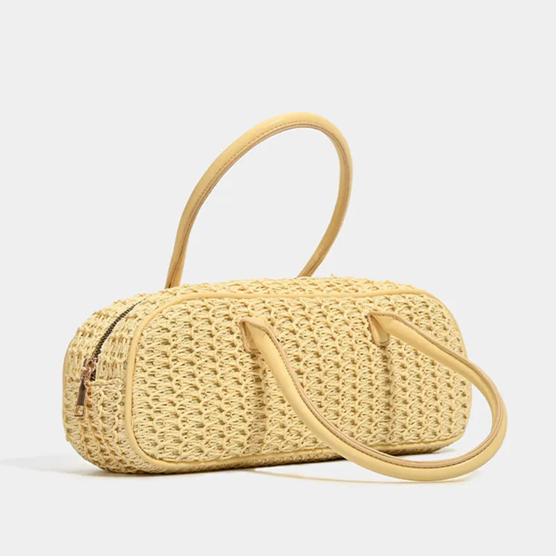 

2025 Luxury Women New Straw Weave Beach Tote Bag Casual Travel Vacation Handbags French Style Elegant Underarm Shoulder Bag