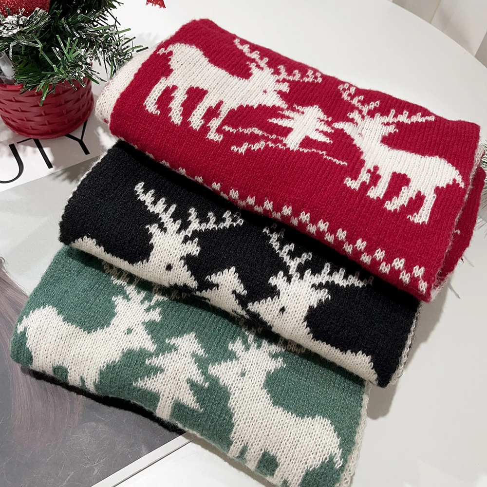 Christmas Red Elk Deer Scarves Cartoon Reindeer Snowflake Warm Scarf Man Woman Christmas Scarves for Women Sweet Girls 2024 Gift