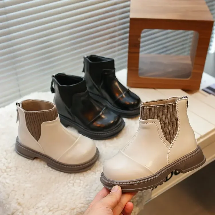 Stivali corti da ragazza Nuovo 2024 Autunno Moda Tessuto Bambini Calzino Stivali Bambini Flessibile Cerniera posteriore Stivaletti per bambini
