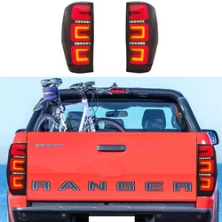 1 Pair 4x4 Off-road Pickup Taillight Fit For 2012-2021 Ford Ranger T6 T7 T8 Smoked Black Modified LED Tail Lamp Assembly