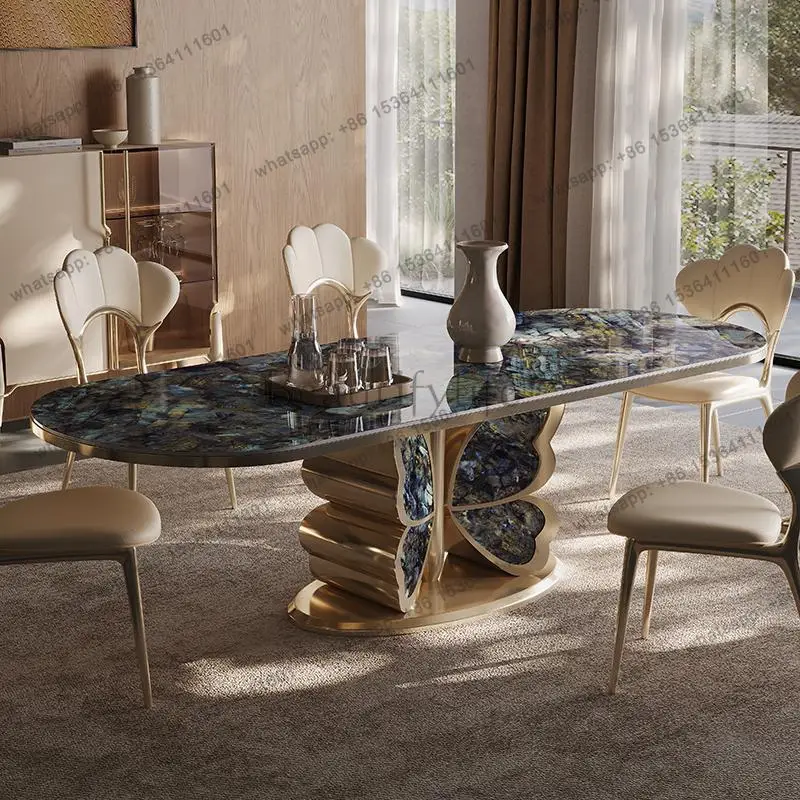 Luxury Butterfly Vein Marble Dining Table, Modern Minimalist Designer Table for Villa, Customizable Rectangle Kitchen Table