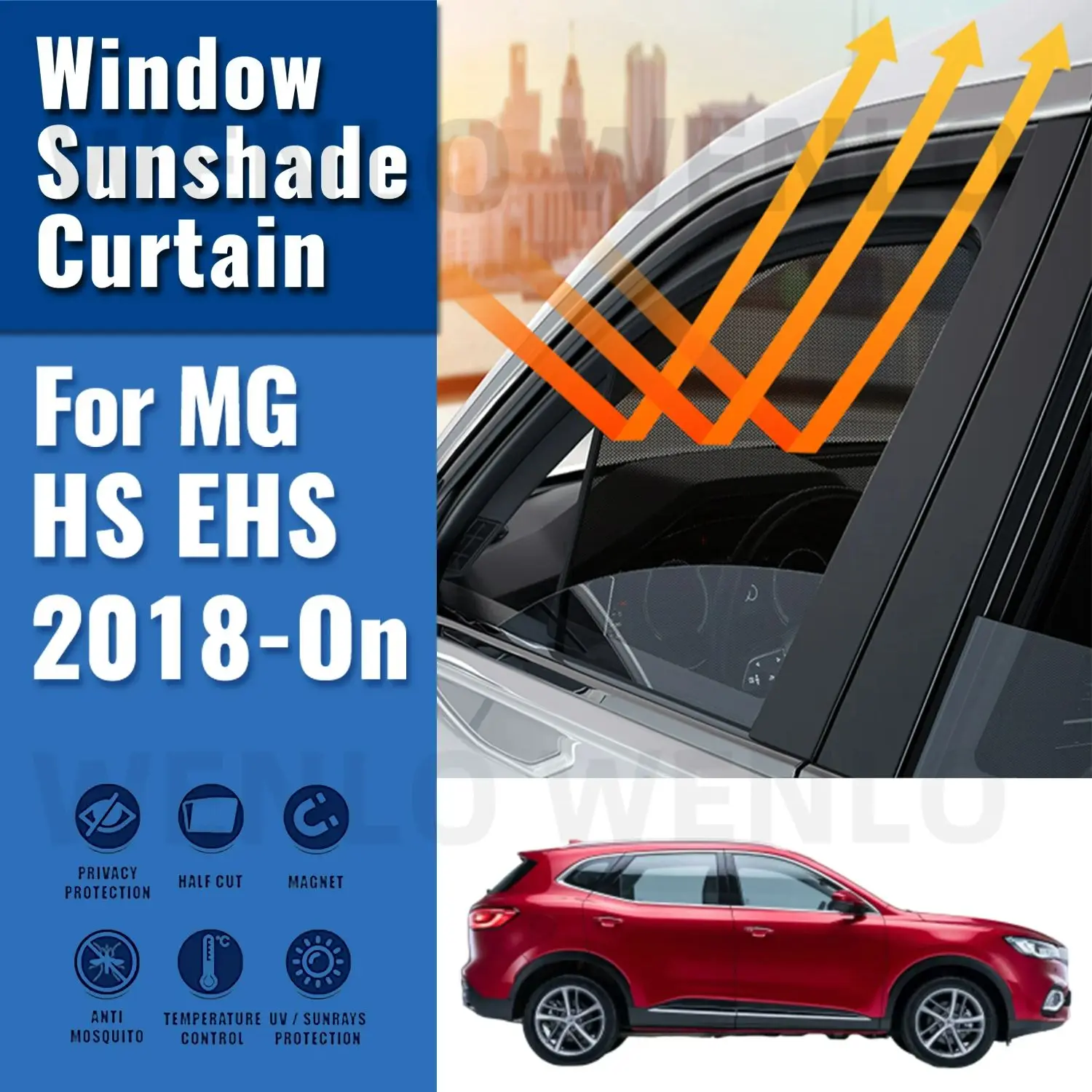 

For MG HS EHS 2018 2019 2020 2021 2022 2023 2024 Car Sunshade Magnetic Front Windshield Curtain Rear Side Window Sun Shade Visor