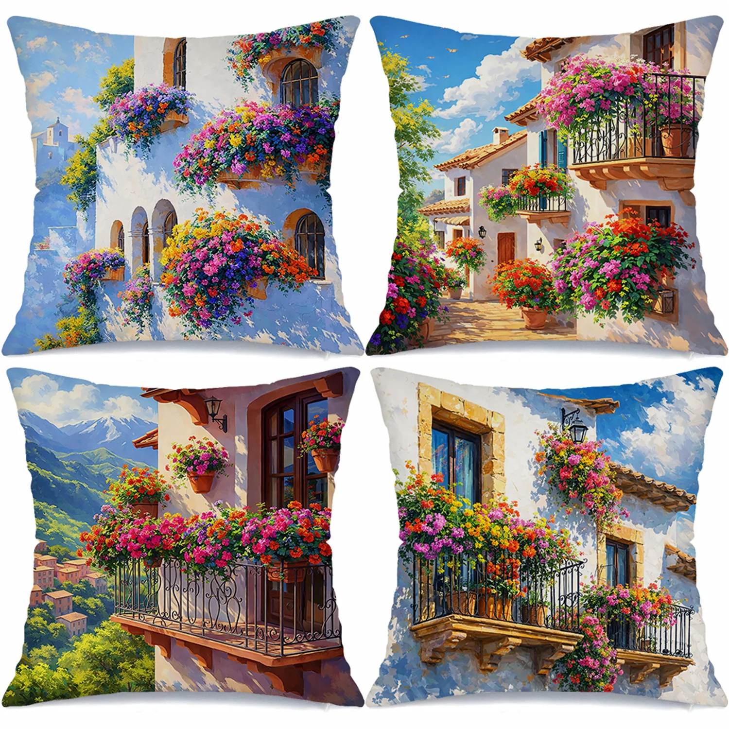 Mediterranean stained glass pattern  printing pillow cover Short plush Suitable living rooms bedrooms sofas throw cushion cover