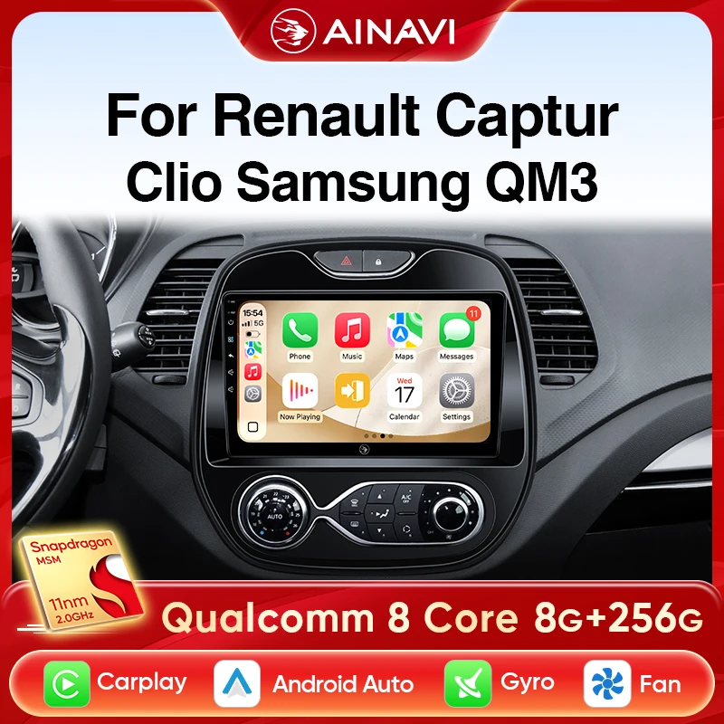 Ainavi Car Radio For Renault Captur Kaptur Clio 2014 2015 2016 2017 2018 2019 Samsung QM3 Wireless Carplay Android Auto 2 Din
