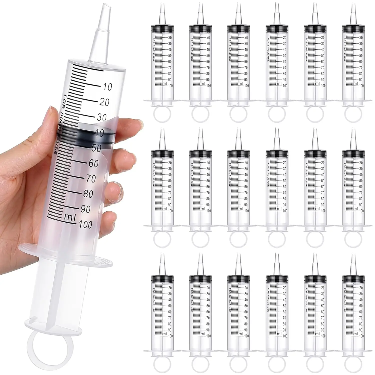 20-Piece Set of 100ml Large Syringes, Bulk Single Plastic Syringes