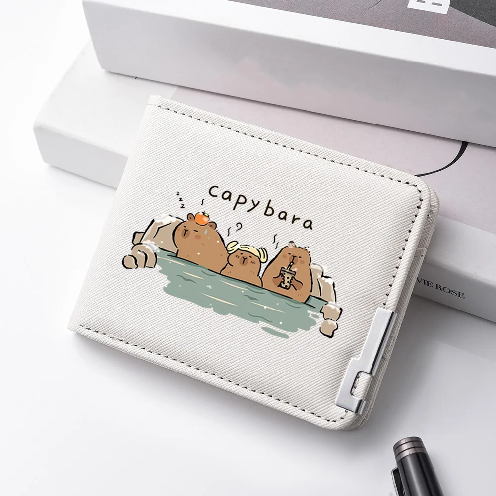 Capybara Men's Wallet Cartoon Cute PU Leather Double Folding Portable Anime Card Holder Men's Wallet