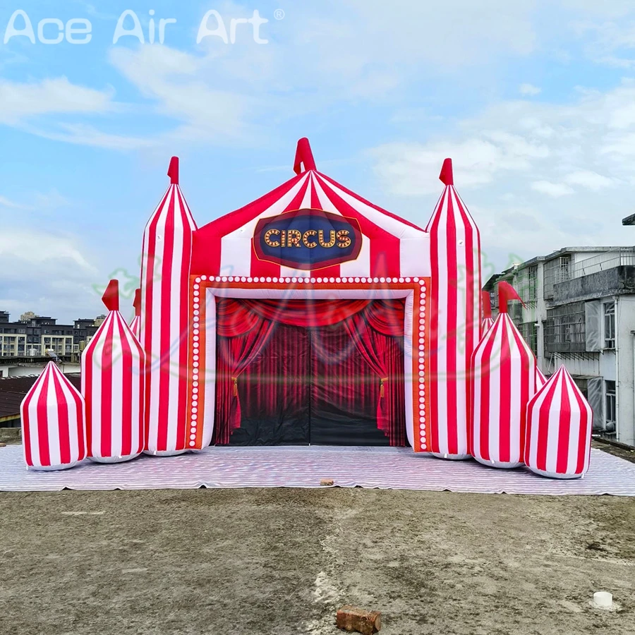 Outdoor Celebration Entrance Customizable Inflatable Red&White Striped Circus Arch for the Carnival Parade or Stage Backdrop