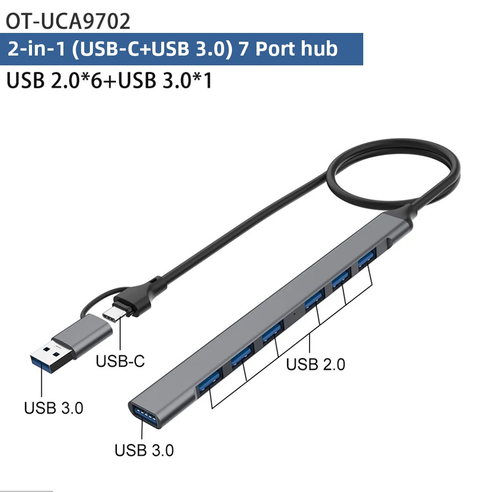 

Mini USB C HUB 3.0 Type C Extender 4/7 Ports Multi USB Splitter Adapter High Speed Transmission USB Dock Computer Accessories