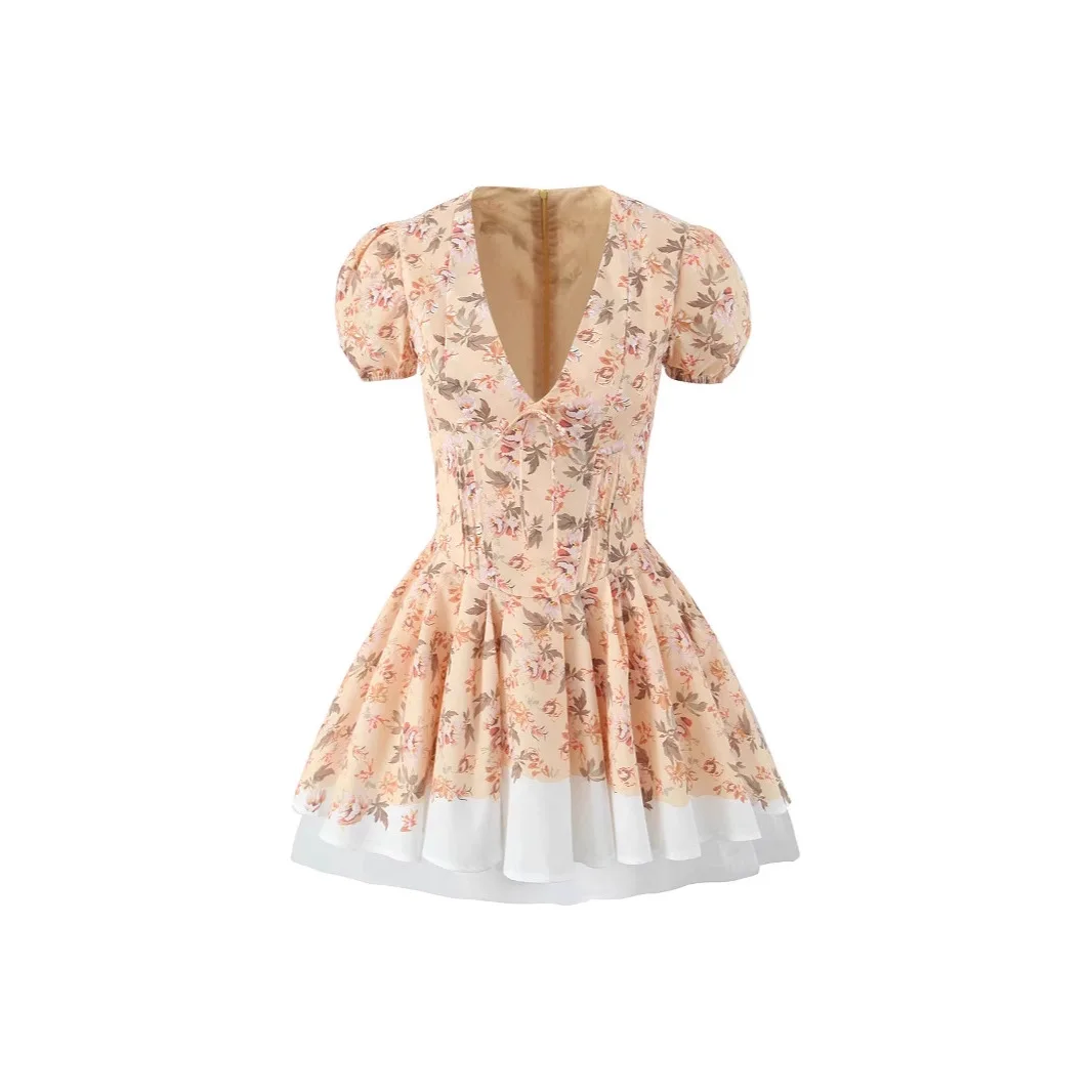 Abito da donna in rete floreale sottile con scollo a V in vita