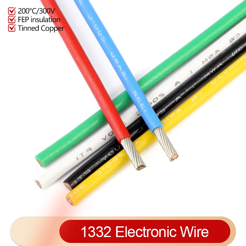 5m 1332 Electronic Wire 30/28/26/24/22/20/18/16/14/12/10AWG High Temperature FEP Insulated Tinned Copper Cable 3D Printer Line
