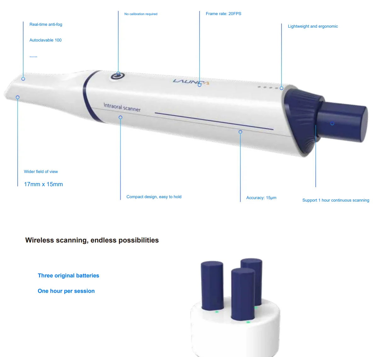 2026 NEW DL-300 Wireless True Colour Intraoral scanner 15μm Accuracy 8m Range Calibration-FreeOrthodontic Simulatio