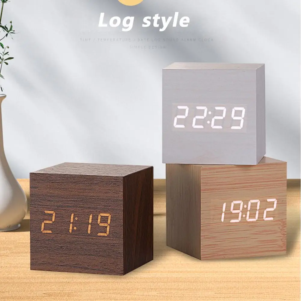 Wooden Digital Alarm Clock With Temperature Electronic Clocks Desktop USB/AAA Wooden Clock Crafts Decorative Ornaments