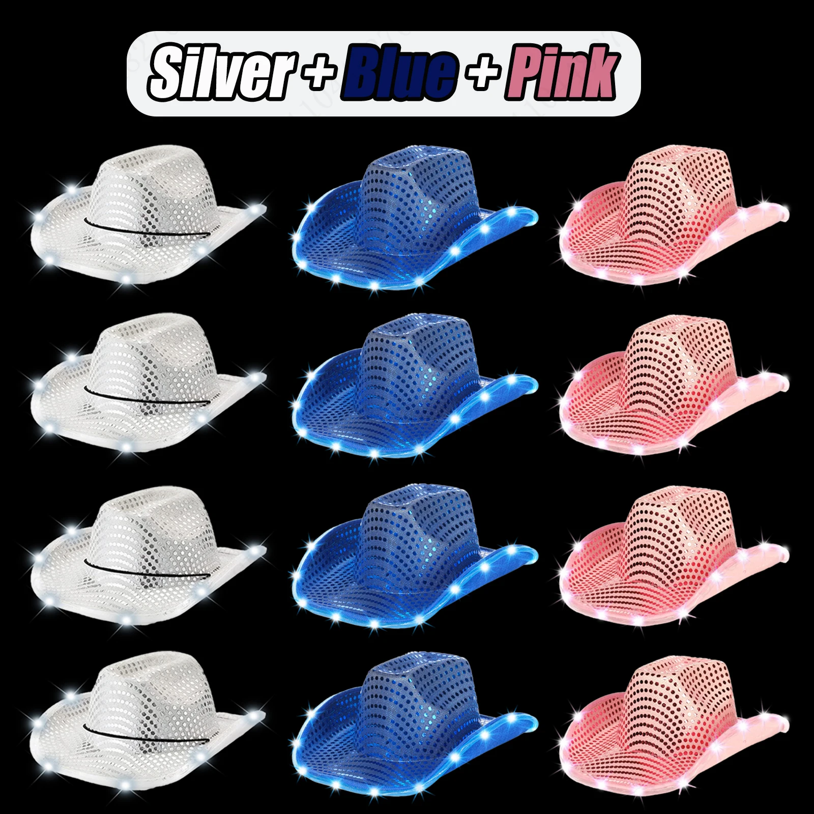 4/6/8/10/12/16Pcs LED Cowboy Hats Bulk for Wedding Lighting  display picture 1