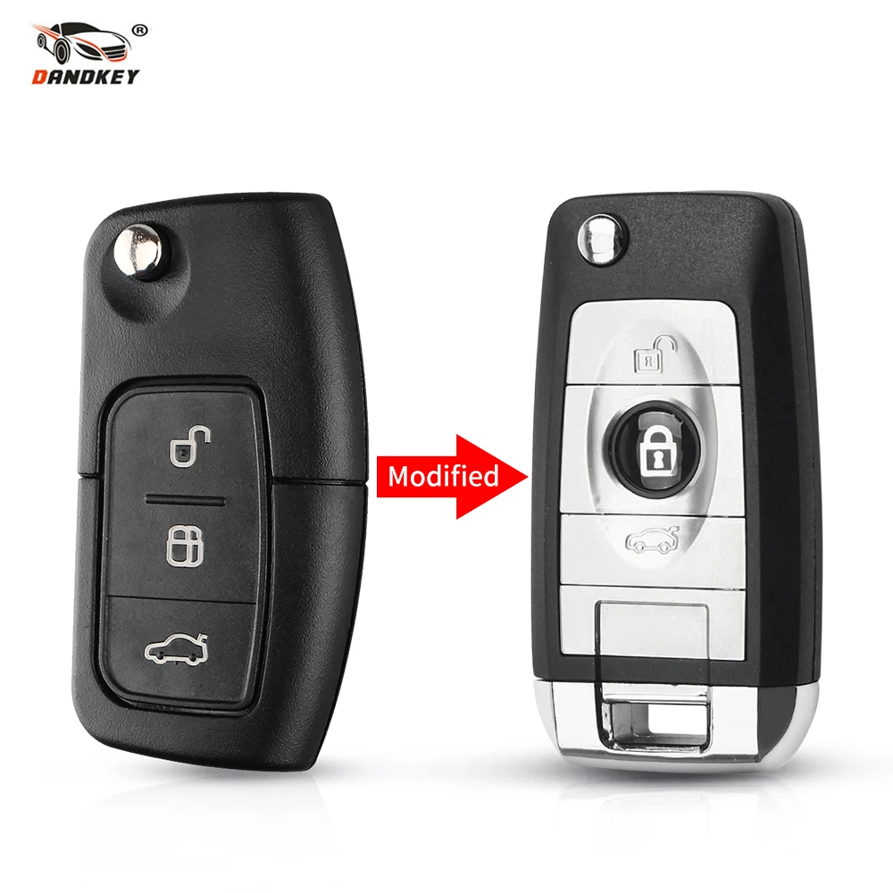 Dandkey Flip Key 3 Buttons Modified Car Remote Key Shell Uncut Case For Ford Fiesta Focus 2 Ecosport Kuga Escape Fob HU101/FO21