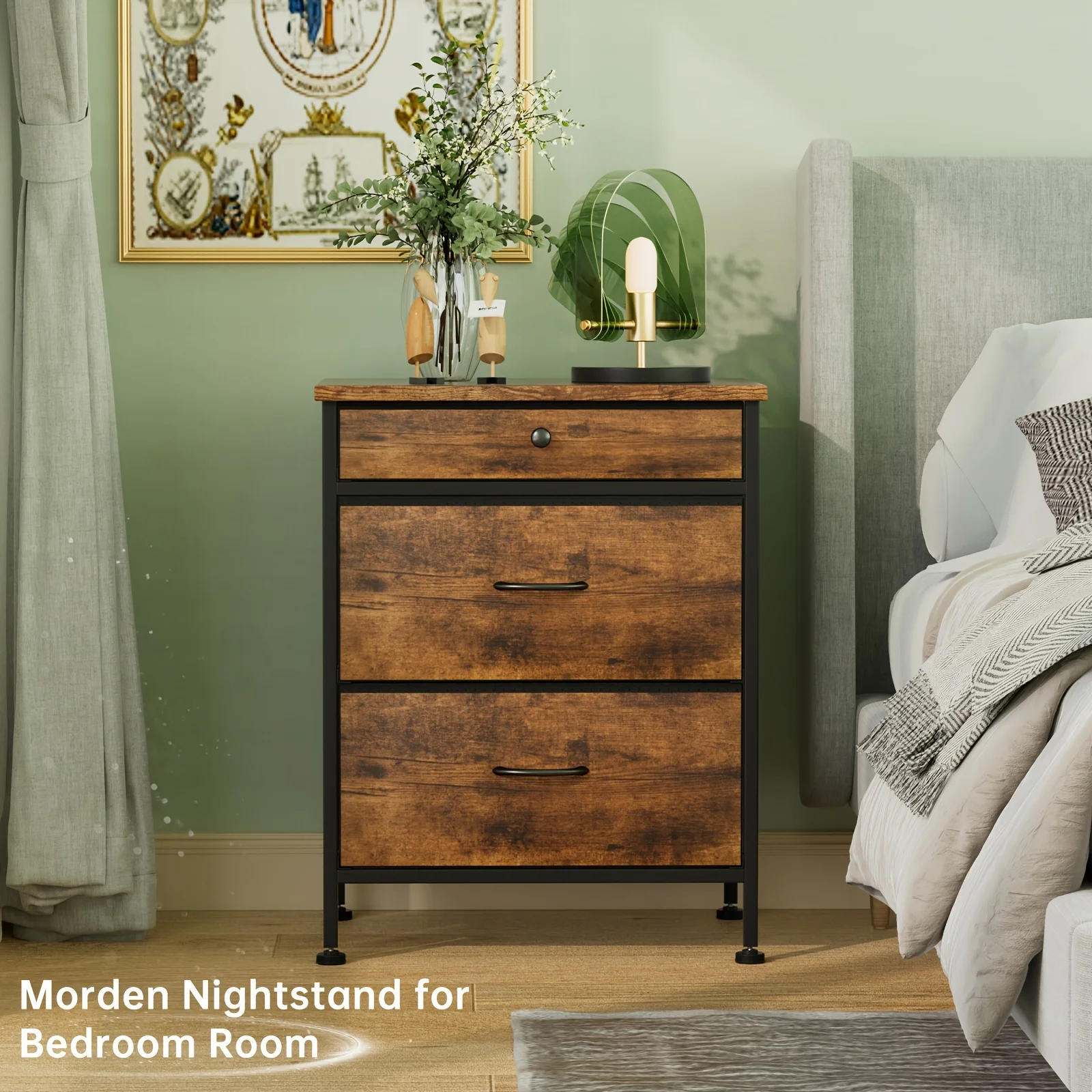 

Modern Minimalist Bedside Table With 3 Drawers Leather Veneer Edge Table White Brown Bedroom Dormitory Study Home Decoration